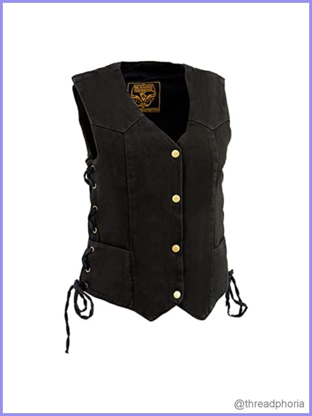Women's 14oz Denim Motorcycle Rider Vest - 4 Snap Front, Sleeveless, Cushioned